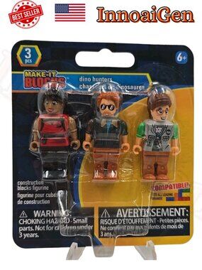 Make-It Blocks Dino Hunters 3-Pc Building Figurine Set Compatible Block Toys NWT